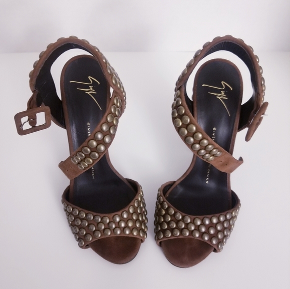 GIUSEPPE ZANOTTI STUDDED ANKLE-WRAP CHUNKY HEEL SANDAL, MILITARE - Picture 4 of 14